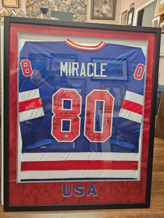 Signed 1980 USA Miracle on Ice hockey jersey custom framed - Kar Lynn Arts Arlington TX